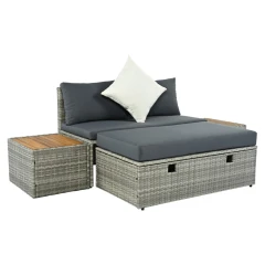 Zahradní ratanový set, šedá/přírodní/krémová, DEBRA