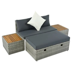 Zahradní ratanový set, šedá/přírodní/krémová, DEBRA