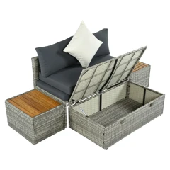 Zahradní ratanový set, šedá/přírodní/krémová, DEBRA