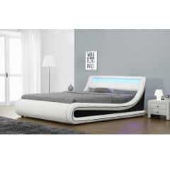 Manželská postel s RGB LED osvětlením, bílá / černá, 160x200, MANILA