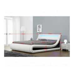 Manželská postel s RGB LED osvětlením, bílá / černá, 180x200, MANILA