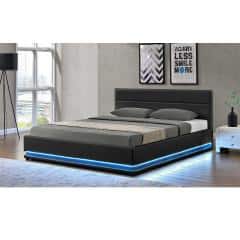Manželská postel s RGB LED osvětlením, černá, 160x200, BIRGET