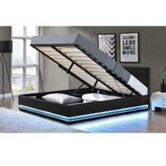 Manželská postel s RGB LED osvětlením, černá, 160x200, BIRGET