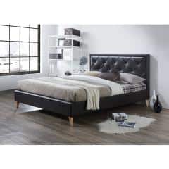Manželská postel, tmavohnědá ekokůže, 160x200, Puffie