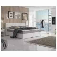 Komfortní postel, šedá látka / bílá ekokůže, 180x200, NOVARA MEGAKOMFORT