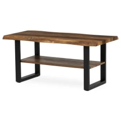 Stůl konferenční, 120x60x55 cm, MDF deska, dekor staré dřevo, kov, police, černý lak CT-F4212 OLW