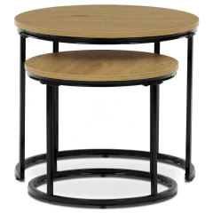 Set 2 ks stolků, MDF deska, dekor divoký dub, kovová podnož, černý lak CT-G1145 OAK
