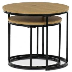 Set 2 ks stolků, MDF deska, dekor divoký dub, kovová podnož, černý lak CT-G1145 OAK