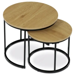 Set 2 ks stolků, MDF deska, dekor divoký dub, kovová podnož, černý lak CT-G1145 OAK