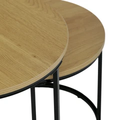 Set 2 ks stolků, MDF deska, dekor divoký dub, kovová podnož, černý lak CT-G1145 OAK