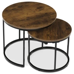 Set 2 ks stolků, MDF deska, dekor staré dřevo, kovová podnož, černý lak CT-G1145 OLW