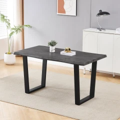Stůl jídelní, 140x80x75 cm, MDF deska, dekor šedý dub, kovová nohy ve tvaru U, černý matný lak HT-F4214 GREY