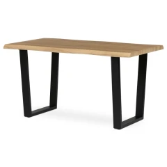 Stůl jídelní, 140x80x75 cm, MDF deska, dekor divoký dub, kovová nohy ve tvaru U, černý matný lak HT-F4214 OAK
