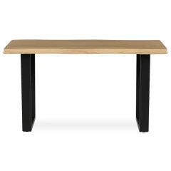 Stůl jídelní, 140x80x75 cm, MDF deska, dekor divoký dub, kovová nohy ve tvaru U, černý matný lak HT-F4214 OAK