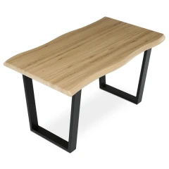 Stůl jídelní, 140x80x75 cm, MDF deska, dekor divoký dub, kovová nohy ve tvaru U, černý matný lak HT-F4214 OAK