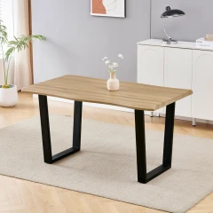 Stůl jídelní, 140x80x75 cm, MDF deska, dekor divoký dub, kovová nohy ve tvaru U, černý matný lak HT-F4214 OAK
