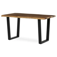 Stůl jídelní, 140x80x75 cm, MDF deska, dekor staré dřevo, kovová nohy ve tvaru U, černý matný lak HT-F4214 OLW