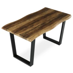 Stůl jídelní, 140x80x75 cm, MDF deska, dekor staré dřevo, kovová nohy ve tvaru U, černý matný lak HT-F4214 OLW