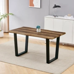 Stůl jídelní, 140x80x75 cm, MDF deska, dekor staré dřevo, kovová nohy ve tvaru U, černý matný lak HT-F4214 OLW