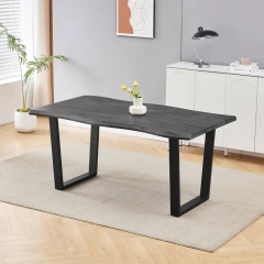 Stůl jídelní, 160x90x75 cm, MDF deska, dekor šedý dub, kovová nohy ve tvaru U, černý matný lak HT-F4216 GREY