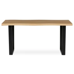 Stůl jídelní, 160x90x75 cm, MDF deska, dekor divoký dub, kovová nohy ve tvaru U, černý matný lak HT-F4216 OAK