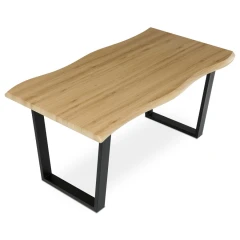 Stůl jídelní, 160x90x75 cm, MDF deska, dekor divoký dub, kovová nohy ve tvaru U, černý matný lak HT-F4216 OAK
