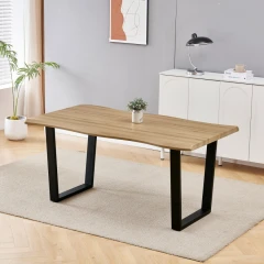 Stůl jídelní, 160x90x75 cm, MDF deska, dekor divoký dub, kovová nohy ve tvaru U, černý matný lak HT-F4216 OAK