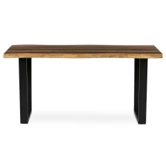 Stůl jídelní, 160x90x75 cm, MDF deska, dekor staré dřevo, kovová nohy ve tvaru U, černý matný lak HT-F4216 OLW