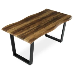 Stůl jídelní, 160x90x75 cm, MDF deska, dekor staré dřevo, kovová nohy ve tvaru U, černý matný lak HT-F4216 OLW