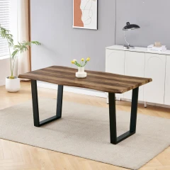 Stůl jídelní, 160x90x75 cm, MDF deska, dekor staré dřevo, kovová nohy ve tvaru U, černý matný lak HT-F4216 OLW