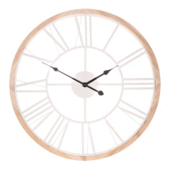 Hodiny nástěnné - velké římské číslice, dřevo a kov, bílé, 50 cm HW4008