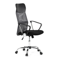 Kancelářská židle s podhlavníkem z ekokůže, potah černá látka MESH a šedá síťovina MESH KA-E305 GREY