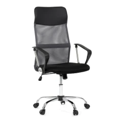 Kancelářská židle s podhlavníkem z ekokůže, potah černá látka MESH a šedá síťovina MESH KA-E305 GREY
