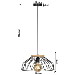 Visící lampa, černá/přírodní, dřevo/kov, TREX TYP 2