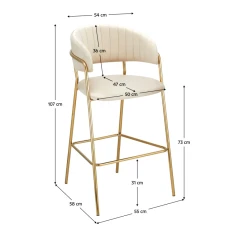 Designová barová židle, béžová Velvet látka/gold chrom zlatý, DASMIN TYP 2