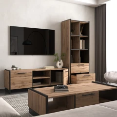 TV stolek, dub wotan/černá, AMONI 2D