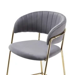Designová barová židle, šedohnědá Velvet látka/gold chrom zlatý, DASMIN TYP 2