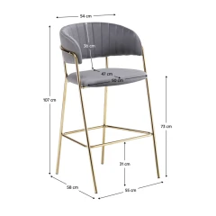 Designová barová židle, šedohnědá Velvet látka/gold chrom zlatý, DASMIN TYP 2