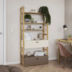 Regál se 2 zásuvkami 85 LIMERA barva dub artisan/béžová/lanýž