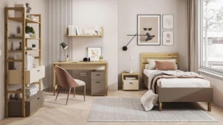 Regál se 2 zásuvkami 51 LIMERA barva dub artisan/béžová/lanýž