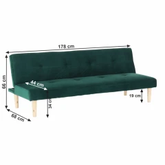 Rozkládací pohovka ALIDA - smaragdová Velvet látka / dub č.6