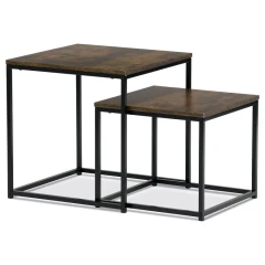 Set 2 ks odkládacích stolků, MDF, dekor divoký dub, kov, černý lak AF-076 OLW