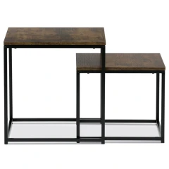 Set 2 ks odkládacích stolků, MDF, dekor divoký dub, kov, černý lak AF-076 OLW