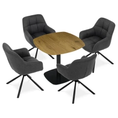 Stůl jídelní, deska MDF, dekor dub, černý kov DT-X7117 OAK