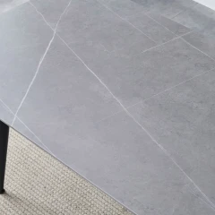 Stůl jídelní 160x90x76 cm, deska slinutý kámen v imitaci matného mramoru, černé kovové nohy HT-406M GREY