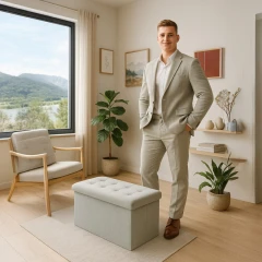 Taburet s úložným prostorem, krémová manšestrová látka TAB-472 CRM6