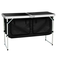 Skládací kempinkový stůl s organizérem, 120 cm, hliník/MDF, KEPI TYP 3