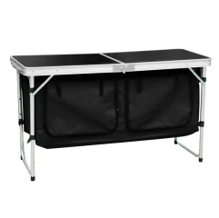 Skládací kempinkový stůl s organizérem, 120 cm, hliník/MDF, KEPI TYP 3
