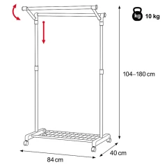 Stojan na šaty s výklopným ramenem, černá barva, kov / plast, chrom 84511 BK