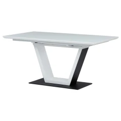 Stůl jídelní rozkládací 160+50x80x76,5, bílý matný lak, tvrzené sklo, HT-D1931 WT